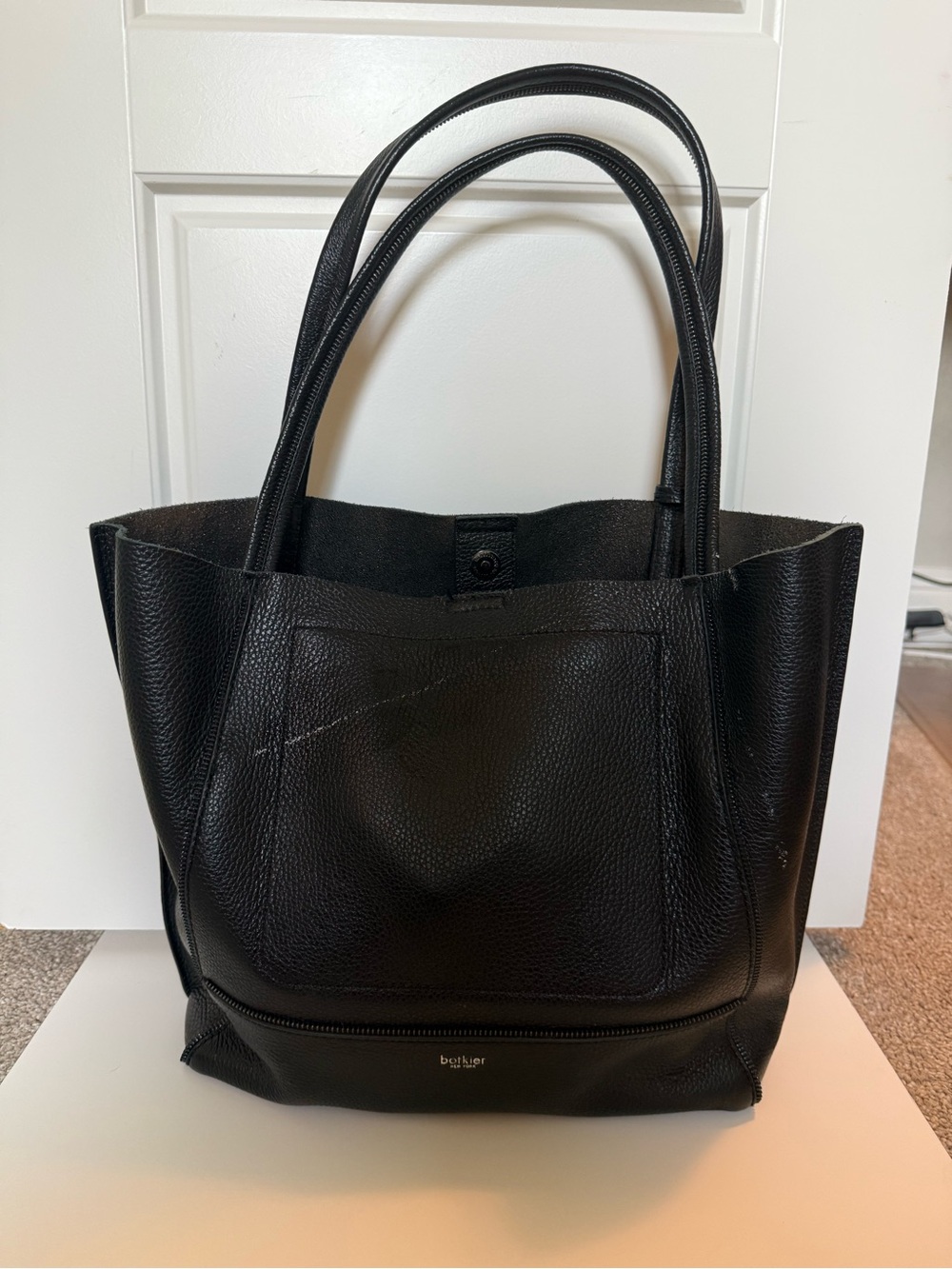 Botkier Black Pebbled Leather Tote with Front Pocket